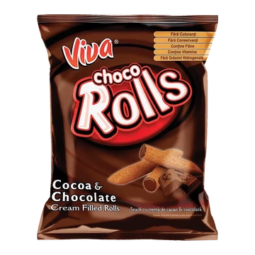 Viva rolls csokoládés krémmel töltött extrudált gabonarudacskák 100gr
