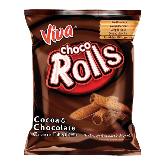 Viva rolls csokoládés krémmel töltött extrudált gabonarudacskák 100gr