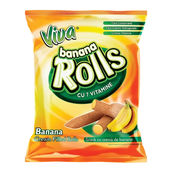 Viva rolls banános ízű krémmel töltött gabonarudacskák 100gr